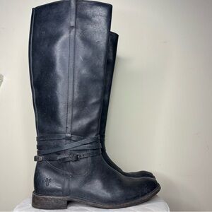 Frye Shirley Knee High Belted Ankle Strap Low Heel Riding Boots Womens Size 9